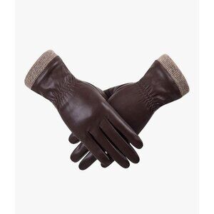 NEW REDESS Winter Leather Gloves Dark Brown Wool Fleece Lined Touchscreen 8 XL